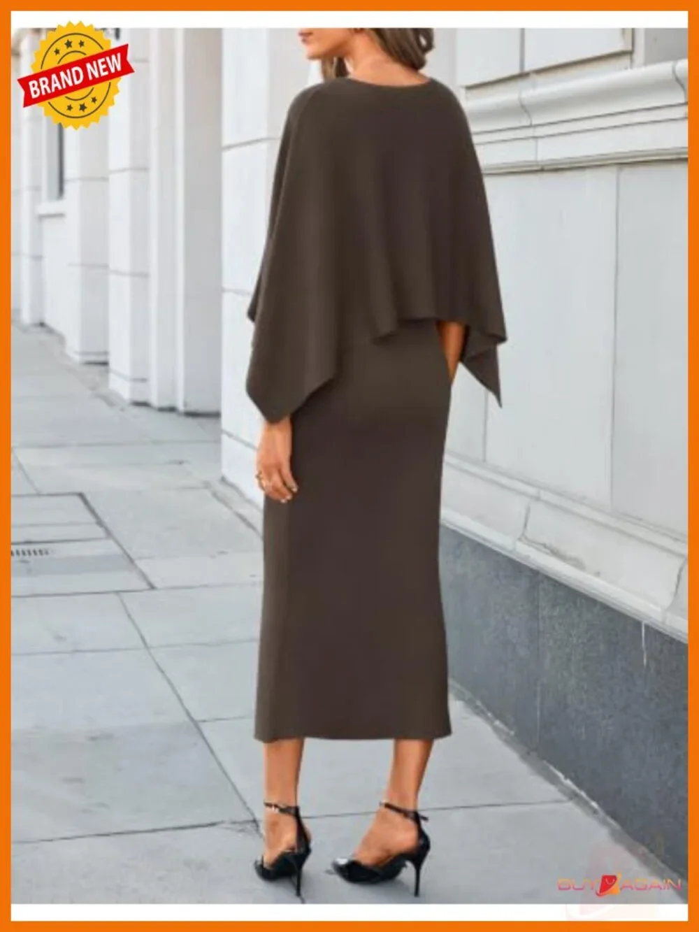 2 Piece Knit Sweater Dress & Poncho Cape Set Bodycon Midi Fall Winter Outfit
